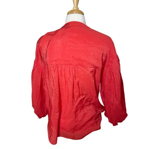 Fate Far From Over Puff Sleeve Red Button-Up Blouse-Size Medium - Picture 4 of 8